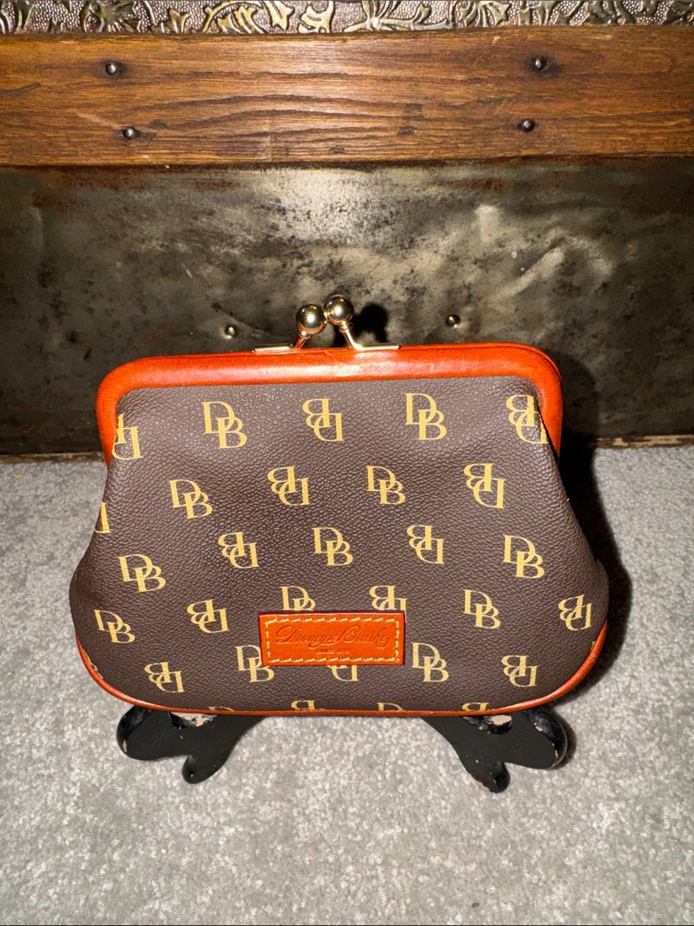 Dooney & Bourke Brown Monogram Coin Purse with brown trim